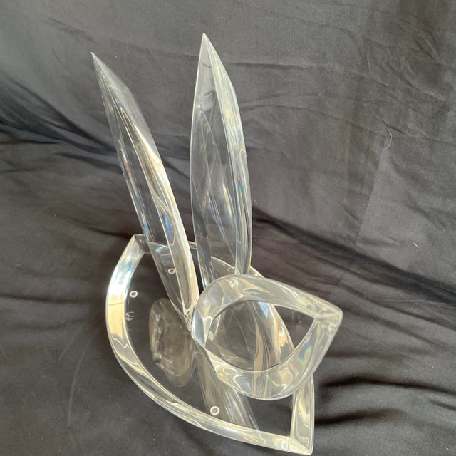 Mid 20th Century Mid 20th Century Signed Van Teal Lucite Abstract Sculpture With Three Beveled Leaves For Sale - Image 5 of 10