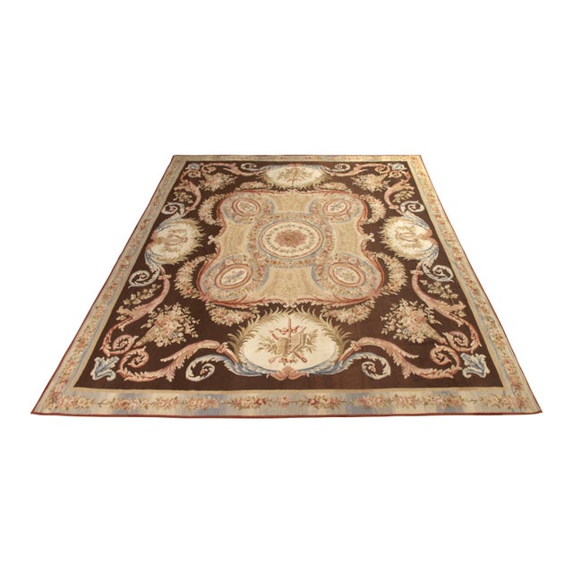 Rug & Kilim 18th Century Aubusson Style Kilim Beige Brown Medallion Style Rug For Sale - Image 4 of 7