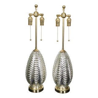 Pair of molded mercury glass table lamps For Sale