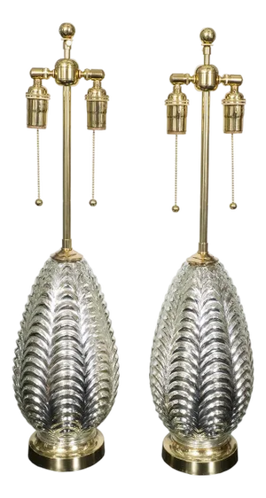 Pair of molded mercury glass table lamps