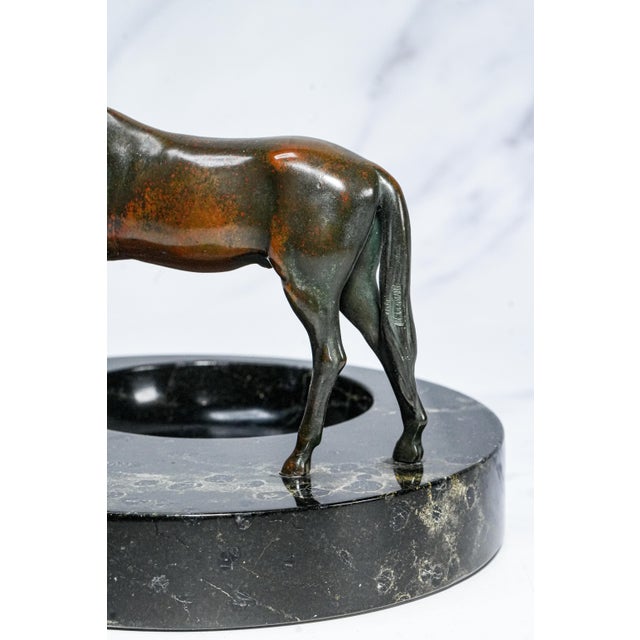 Incredible Bronze Antique Horse Statue Sculpture Marble Catchall Tray Desk Dresser For Sale - Image 12 of 14