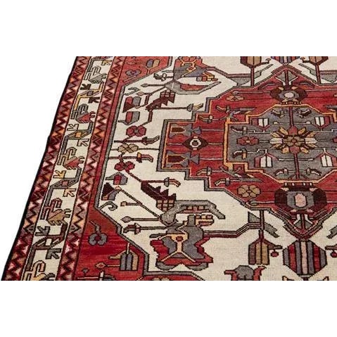 Vintage Persian Handmade Red Medallion Wool Rug For Sale - Image 9 of 11