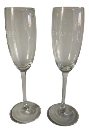 Contemporary Clear Glass Chandon Napa Valley Champagne Glasses Flutes S/2