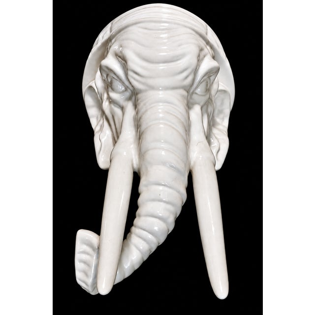 Mid-Century White Glaze Elephant Head Wall Brackets- A Pair For Sale - Image 4 of 8