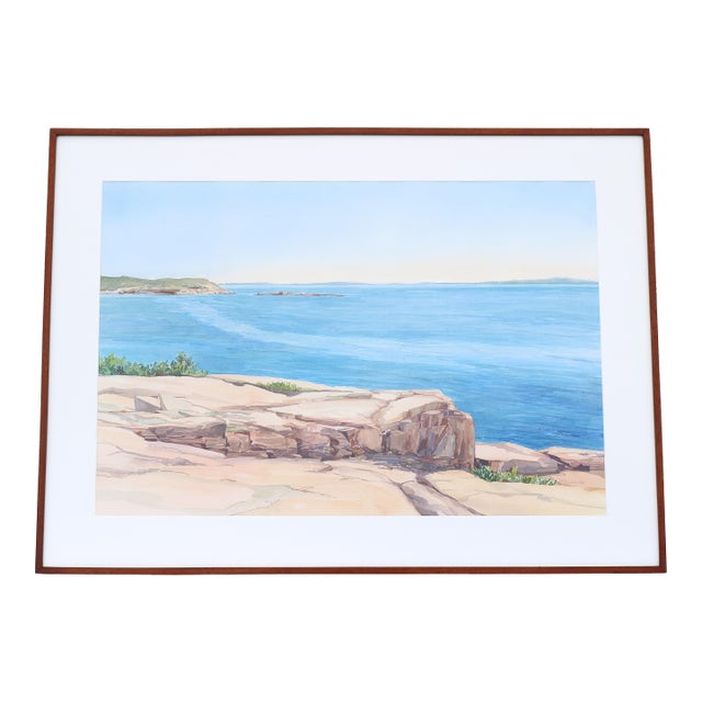 1986 Hannah Ferenbach Rocky Coastal Seascape Watercolor Painting One-of-a-Kind For Sale