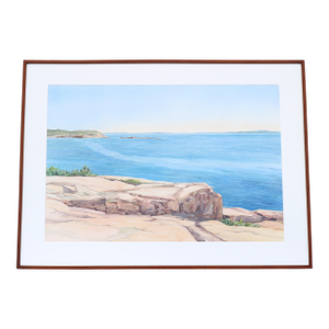 1986 Hannah Ferenbach Rocky Coastal Seascape Watercolor Painting One-of-a-Kind