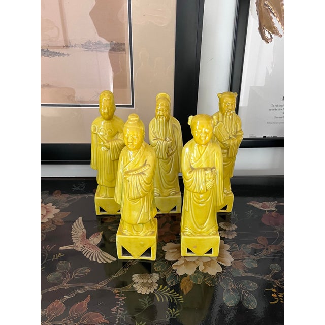 Mid-Century Modern Mid 20th Century Taoist Immortals in Golden Yellow-Set of Five Figures For Sale - Image 3 of 12