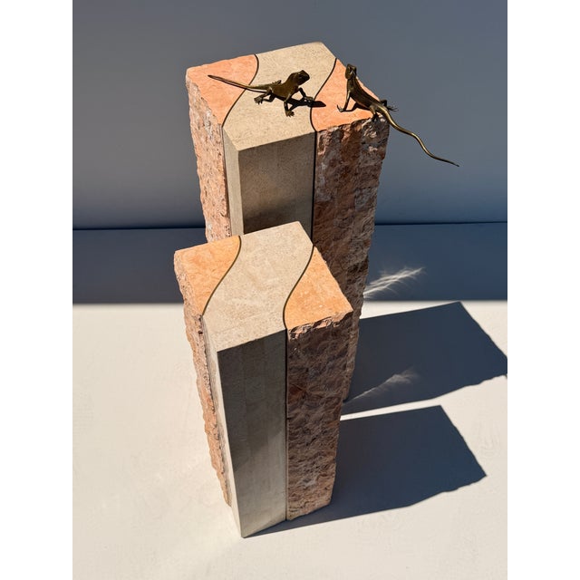 Maitland - Smith Pair of Tessellated Coral and Pink Stone Pedestals For Sale - Image 4 of 12