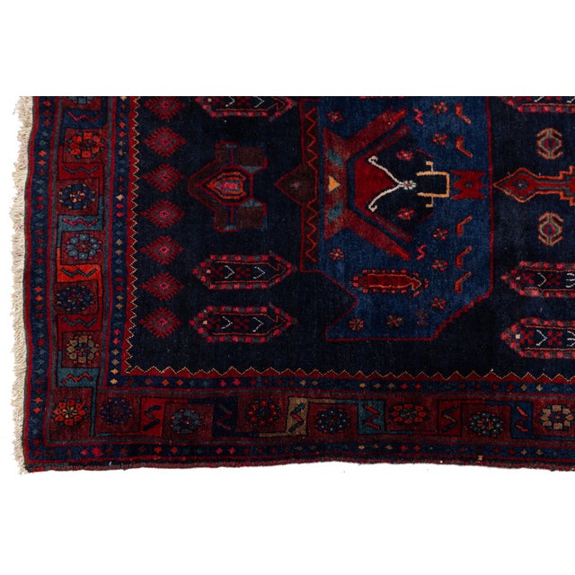 Vintage Shiraz Hand-Knotted Wool Runner Rug - Deep Crimson & Indigo Tribal Medallion For Sale In New York - Image 6 of 9