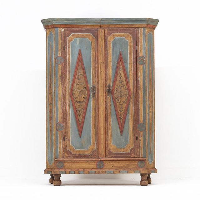 Rustic Farmhouse Folk Art Painted Bridal Cabinet, 1827 For Sale - Image 17 of 17