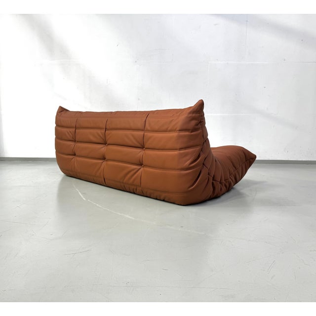 French Togo Sofa in Thick Cognac Cow Leather by Michel Ducaroy for Ligne Roset For Sale - Image 10 of 15