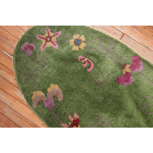 1930s 1930s Green Oval Chinese Art Deco Rug For Sale - Image 5 of 6