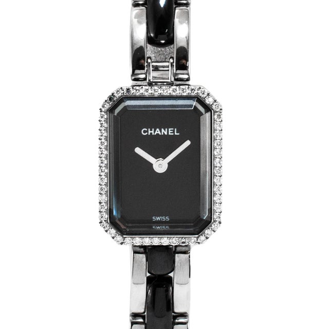 Modern Chanel Premiere 19.7mm Ceramic H2163 Diamond Bezel Black Ceramic and Steel Watch For Sale - Image 3 of 9
