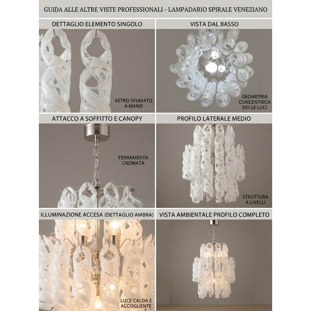 1970s Murano Glass Torchon Waterfall Chandelier, 7 Lights, Attributed to Vistosi For Sale - Image 6 of 7