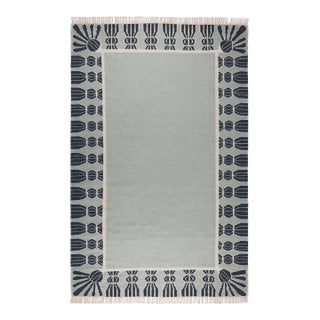 Part & Parcel Goods Wool Tassel Rug, 2’6” x 12', Sky Blue, Navy and Eggshell For Sale