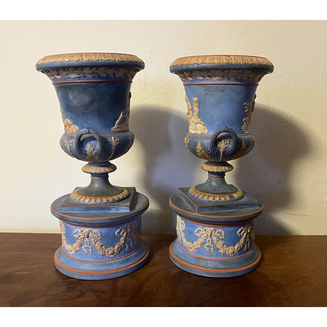 19th Century Antique 19th Century Terracotta Neoclassical Urns in the Jasperware Manner - a Pair For Sale - Image 5 of 12
