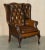 French Country Vintage Pair of Chesterfield Chestnut Brown Leather Wingback Armchairs & Footstools For Sale - Image 3 of 18
