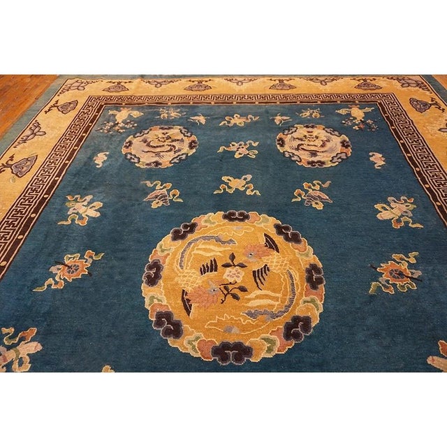 1880s Blue Antique Bird of Paradise Chinese Dragons Design Peking Rug For Sale - Image 4 of 10