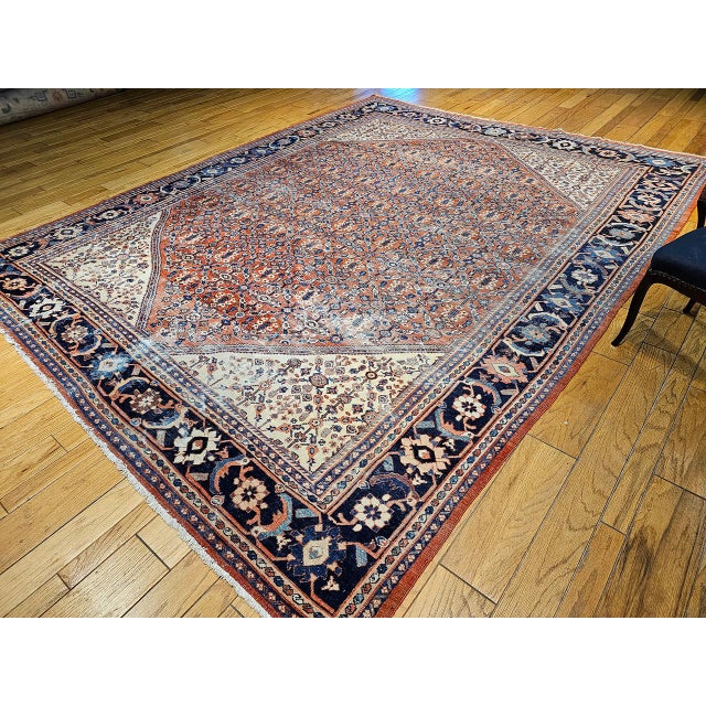Antique Persian Mahal Sultanabad Rug, Hand-Knotted Wool, Geometric Pattern, 10x13, Brick Red & Ivory For Sale - Image 4 of 16