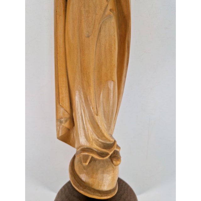 Wood Hand-Carved Wooden Sculpture of Our Lady Mary with Child, 1930 For Sale - Image 7 of 9