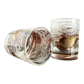 Vintage Georges Briard Gold Embossed Nautical / Coastal Rocks Glasses - a Pair For Sale