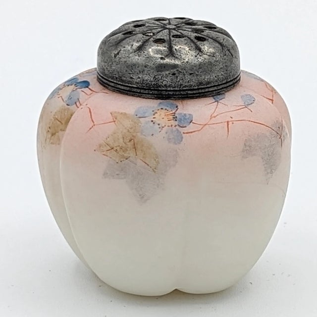 Antique Mount Washington Hand Painted Burmese Art Glass Melon Shaped Shaker, Circa 1890 For Sale - Image 9 of 12