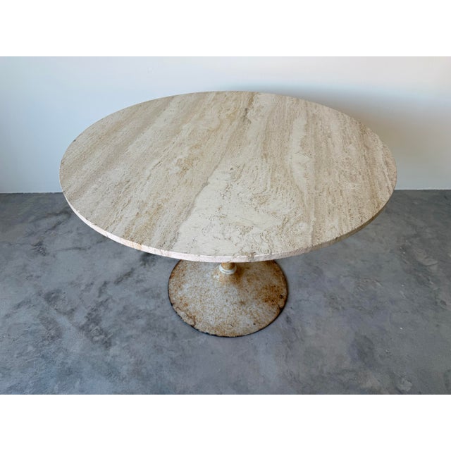 Metal Vintage Tulip Metal Base Dining Table With Italian Travertine Top – Outdoor For Sale - Image 7 of 12