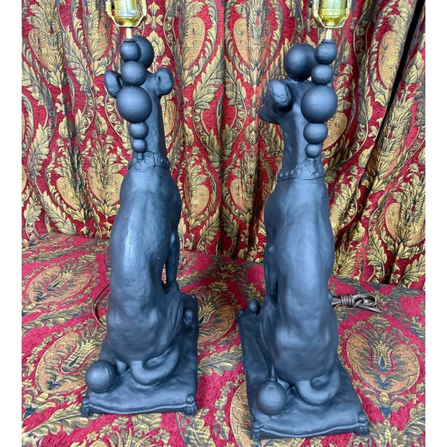 Wood 1990s Contemporary Pair of Black Whippet Dog Lamps For Sale - Image 7 of 13
