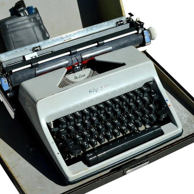 Vintage Olympia De Luxe Portable Typewriter With Carrying Case For Sale In Houston - Image 6 of 11