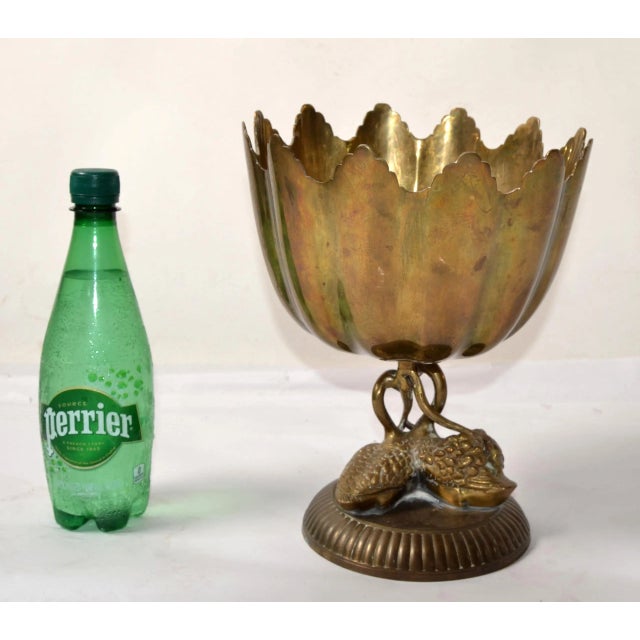 1930 Victorian Heavy Bronze 2 Swans Pedestal Bowl Antique Patina Handmade India For Sale - Image 12 of 12