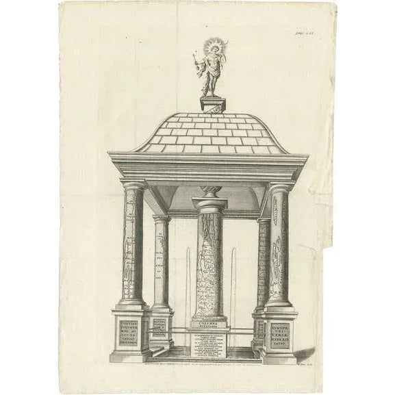 Monumental Design with World Map Pillar Engraving After Volckamer, 1780 For Sale - Image 10 of 10