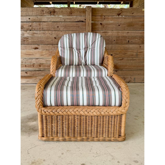 Coastal Boho Rattan Braid Lounge Chair & Ottoman by Henry Link For Sale - Image 12 of 12