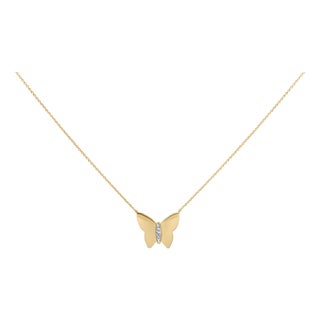 Gold Vermeil Diamond Accent Butterfly Pendant Necklace For Sale