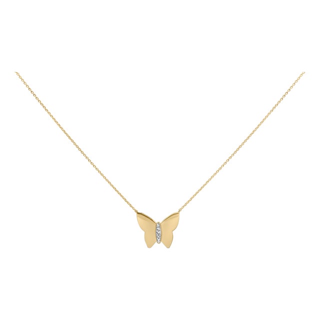 Gold Vermeil Diamond Accent Butterfly Pendant Necklace For Sale
