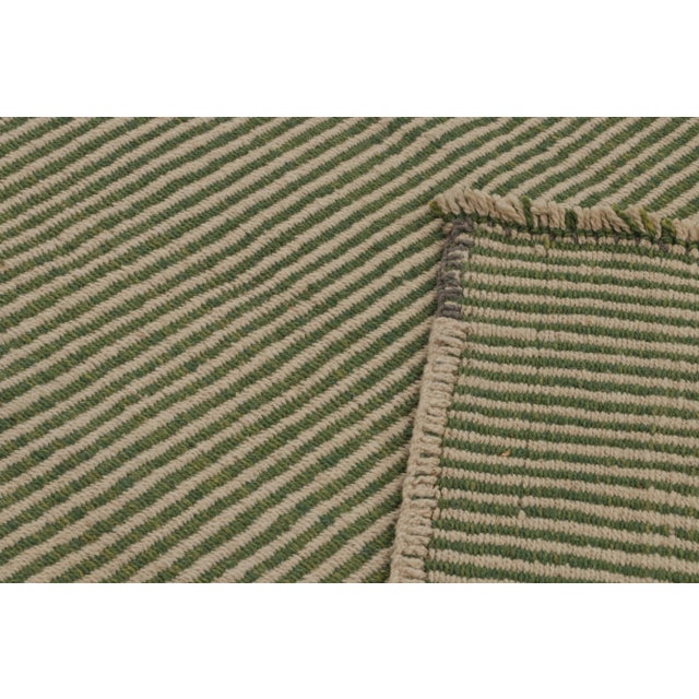 Textile Rug & Kilim’s Modern Kilim Rug in Beige-Brown & Green Textural Stripes For Sale - Image 7 of 8