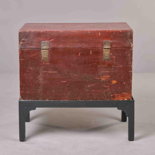 Ruby Red 19th Century Chinese Red Lacquer Trunk on Stand With Gilt Decoration For Sale - Image 8 of 12
