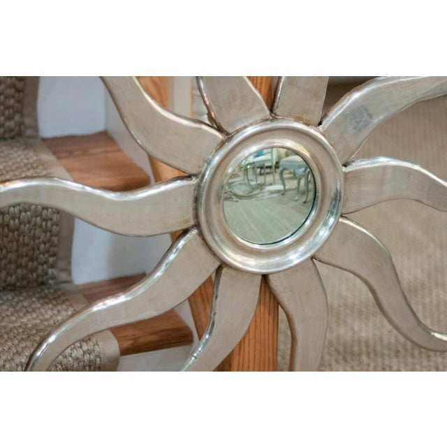 Mid-Century Modern Silvered Wood Sunburst Mirror For Sale - Image 3 of 3