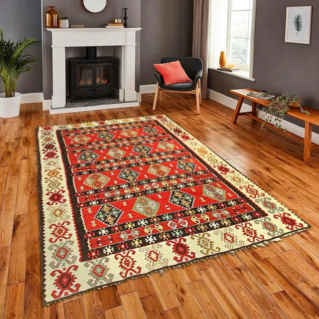 1980s Rust Vintage Turkish Kilim 6'11" X 9'7" For Sale - Image 5 of 5