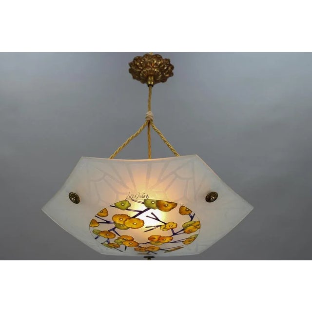 Art Deco Enameled and Frosted Glass Pendant Light from Loys Lucha, 1930s For Sale - Image 4 of 18