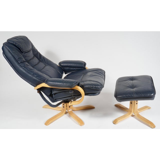 Danish Design Leather Recliner and Swivel Armchair With Ottoman For Sale - Image 4 of 11