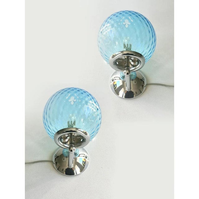 Contemporary Sculptural Light-Blue Ballotton Murano Glass Wall Sconces by Simoeng, Set of 2 For Sale - Image 3 of 8