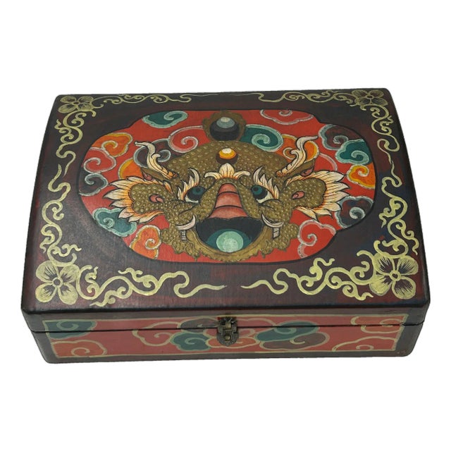Oriental Rectangular Black Color Kirin Dragon Accent Box For Sale