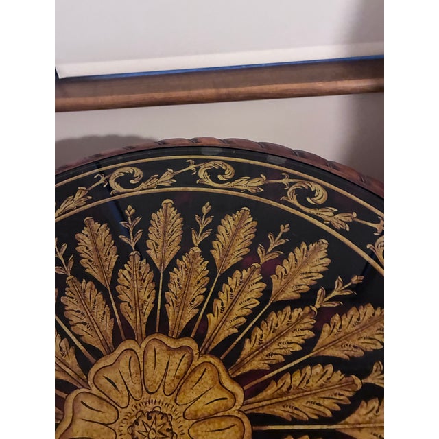 Brown 1980s Maitland-Smith Verre Églomisé Pedestal Table With Brass Lotus Feet For Sale - Image 8 of 8