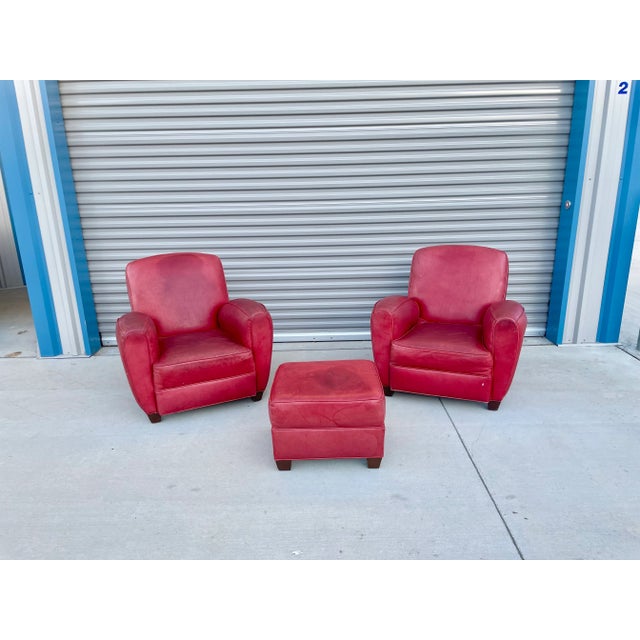 Mid-Century Modern Vintage Leather Lounge Chairs & Ottoman Set, 3 Pieces For Sale - Image 3 of 13