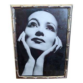 Hollywood Regency Black and White Photo of Joan Crawford in a Silver Faux Bamboo Frame For Sale