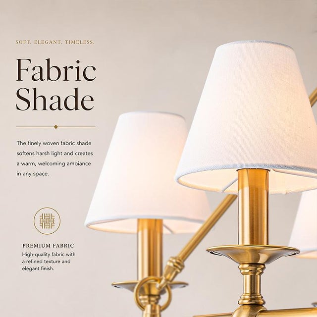 2020s Aloadecor Warm Brass Chandelier With Fabric Shades and Alabaster Finials For Sale - Image 5 of 10