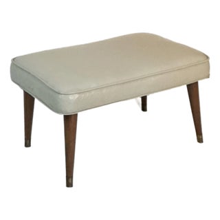 Vintage 50s Mid-Century Modern Ottoman Footstool Bench Off White Vinyl For Sale