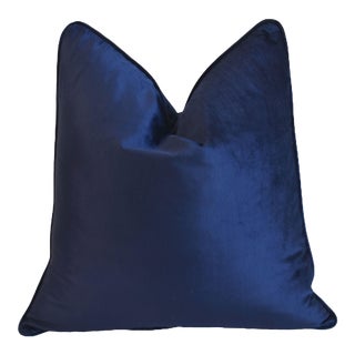 Royal Blue Velvet Feather/Down Pillow 20" Square For Sale