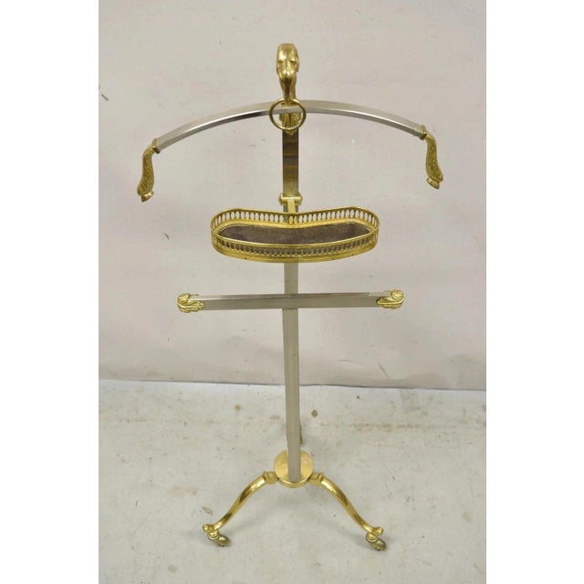 Vintage Italian Maison Jansen Style Brass & Steel Rams Head Suit Clothing Valet For Sale - Image 10 of 11