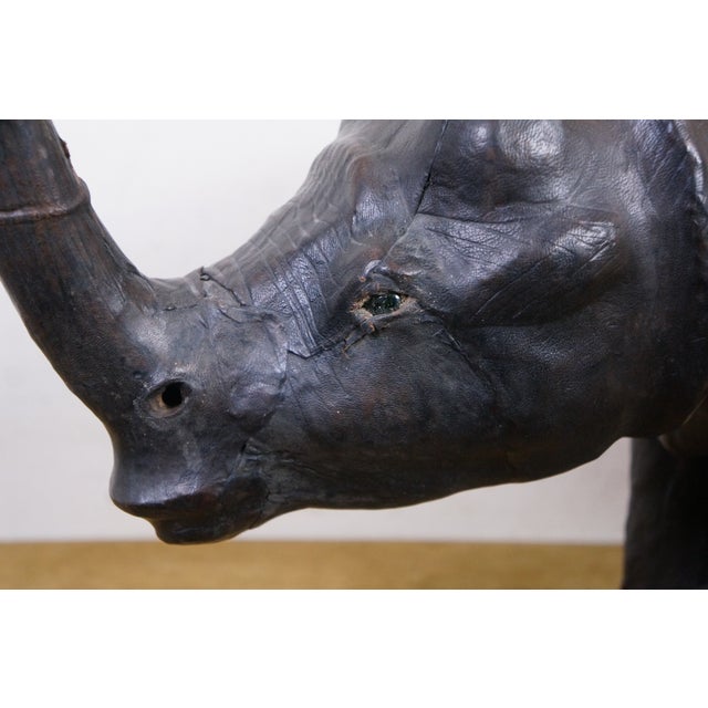 Vintage Tooled Leather African Rhinoceros Foot Stool Ottoman Sculpture 35" For Sale - Image 18 of 18